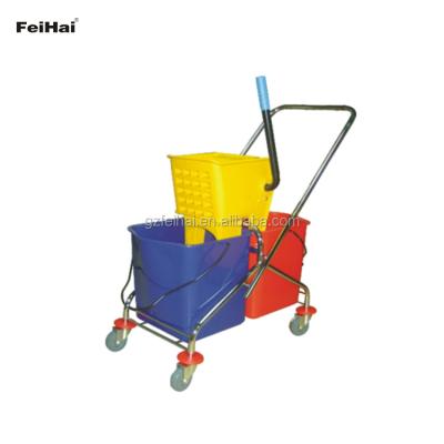 China Sustainable Yellow And Blue Color Double Bucket Wringer With 4 Wheels FH8112 for sale