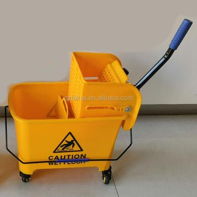 China Sustainable 20L Yellow Wringer Single Broom Bucket Plastic Broom Wringer for sale