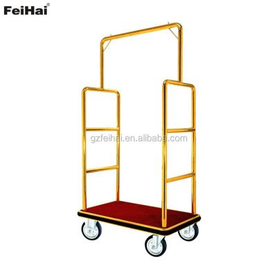 China Wholesale Hotel Trolley Gold Finish Town Crier Luggage Trolley Trolley For Hotel Use for sale