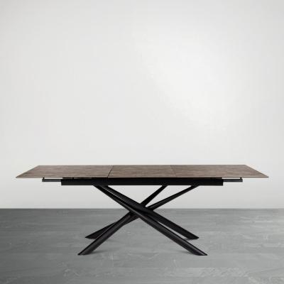 China Stone Dining Table Top Black Modern Extendable Sintered Metal Coated Legs And Extendable Dining Table for sale