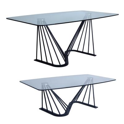 China (Other) adjustable rectangular glass top table set Nordic high quality tempered glass coffee table and dining table 2 pieces for sale