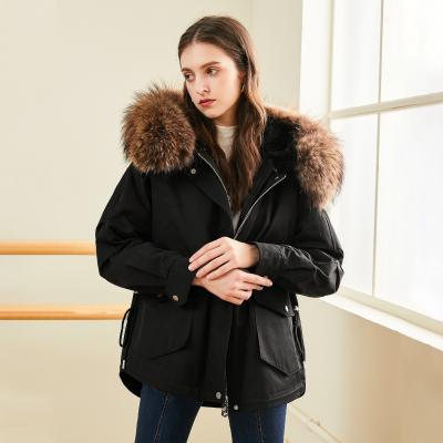 China Women Winter Anti-Shrink Rabbit Striping Short Parka Style Winter Coat Faux Fur Overcoat for sale