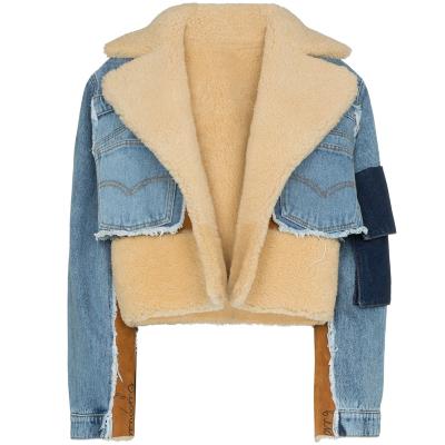 China Wholeshaler Factory Women Long Sleeve Patchwork Breathable Shearling Striped Denim Jacket for sale