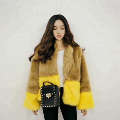 China Korean Women's Artificial Fur Anti-Shrink Outwear Yellow Faux Fox Fur Jacket Color Faux Fur Coat Winter Clothing for sale