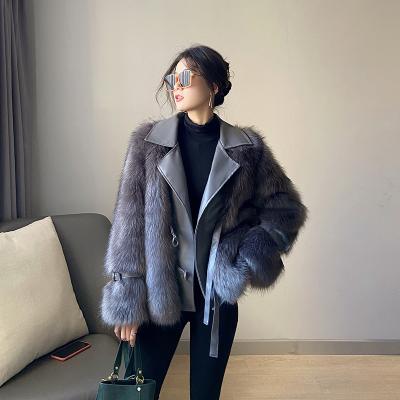 China 2021 New Style Women's Faux Fox Fur Anti-Shrink Leather Jacket Winter Coats Plus Size Fur Coat For Women for sale