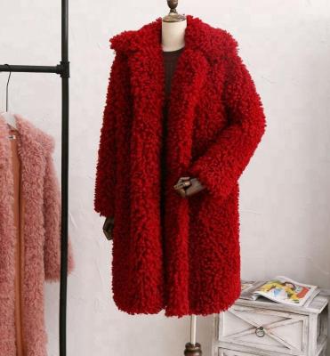 China Wholesaler Large Lapel Collar Anti-Shrink Fluffy Hairy Faux Fur Long Lamb Fur Coat For Women Beige Pink,White for sale