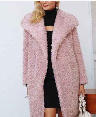 China 2018 Autumn Clothing Long Anti-Shrink Mongolian Fur Coat For Women Girl With Lapel Pink for sale