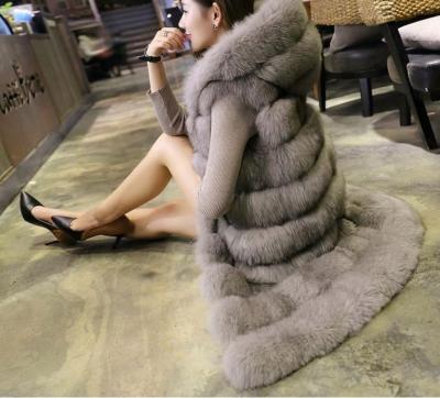 China Sustainable Wholesaler Faux Fox Fur Vest Long Hooded for sale