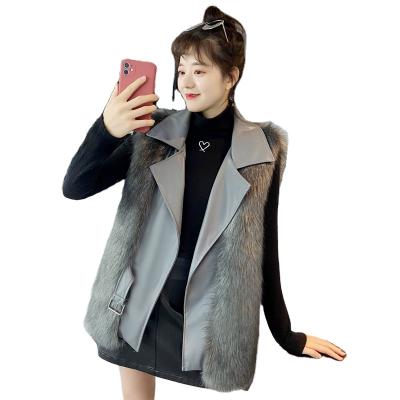 China Anti-Shrink Woman Clothes PU Winter Fur Vest&sleeveless Leather Coat With Turn Down Collar Faux Fur Poncho for sale