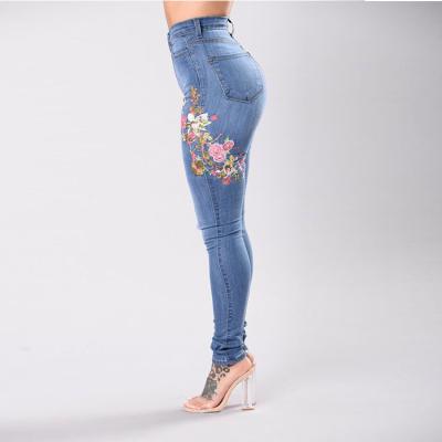 China LANTU Chinese Embroidered Chinese Embroidered Women's Skinny Jeans High Waisted Stretch High Waisted Denim Pants for sale