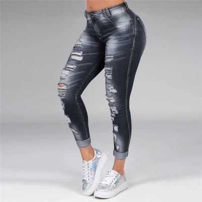 China High Waist 5XL Sexy Pants Skinny Breathable Ripped Casual Clothes Plus Size Women's Jeans for sale