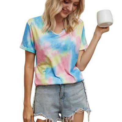 China 2022 Summer QUICK DRY Women's T-shirts gradient dye by tying short sleeve plus size loose top T-shirt for sale