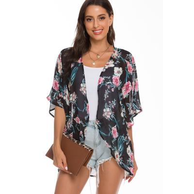 China 2022 Amazon Women's Breathable Floral Print Breathable Sleeve Kimono Cardigan Loose Cover Up Casual Blouse Tops for sale