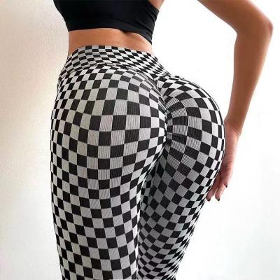 China Breathable High Waist Hip Lift Gaiters Fitness Checkerboard Color Costom Seamless Yoga Pants for sale