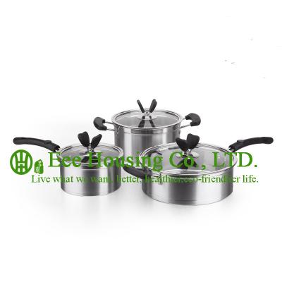 China 3 pieces stainless steel cooking cookware including fry pan and soup pot and milK pot for sale