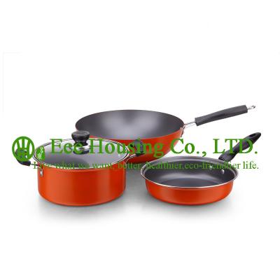 China 3 pieces stainless steel cooking cookware including fry pan and soup pot and milK pot for sale