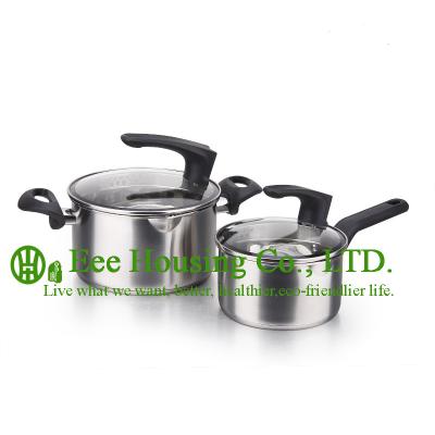 China 2 pieces stainless steel cooking cookware including fry pan and soup pot and milK pot for sale