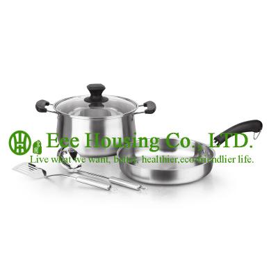 China 2 pieces stainless steel cooking cookware including fry pan and soup pot and milK pot for sale