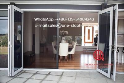 China Energy Saving Multiple Aluminum Folding Doors,Toughened glass interior aluminium bifold door with german hardware for sale