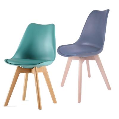 China Convertible French Chaises Salle A Manger Restaurant Dining Kitchen Plastic Tulip Dining Chair With Pu Side Upholstered Wooden Cushion for sale