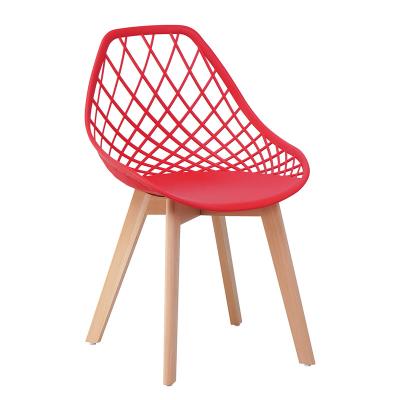 China Plastic Convertible Comfortable Dining Chairs Wooden Legs Restaurant Mesh Chairs for sale