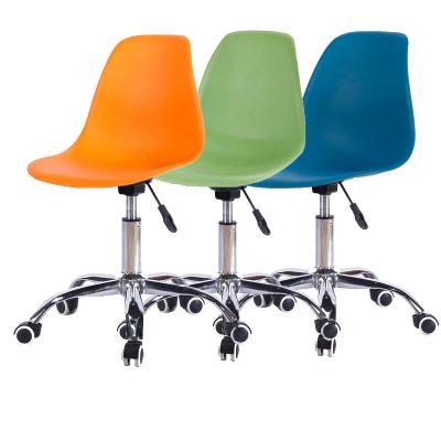 China Modern Colorful Dining Plastic Chair (Height) Selling PU Seat Lift Metal Adjustable Cheap Plastic Swivel Chair With Wheel for sale