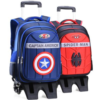 China 2021 New 3D Cartoon Anti-theft Spiderman School Trolley Bags With Wheels for sale