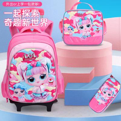 China Anti-theft 3 in 1 waterproof 3D cartoon kids school trolley bag with lunch bag and pencil case for boy and girl for sale