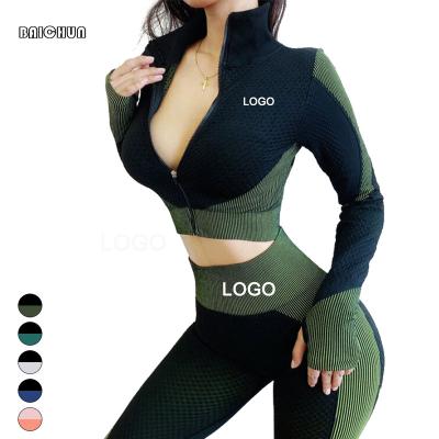 China Plus Size Workout Clothes Seamless Sports Bra Yoga Leggings 3 Pieces Set Seamless Yoga Set Sport Wear Gym Clothes for sale