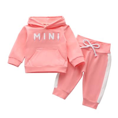 China Breathable Baby Tracksuit Pocket Sweatshirt Hoodie Bow Pants Sweatsuit Set Children's Sportswear for sale