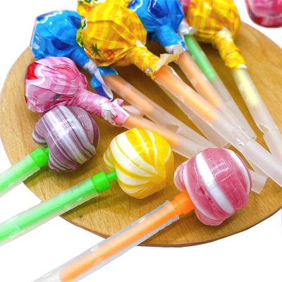 China New Natural Sour Fruity Pineapple/Blueberry/Peach Puff Lollipop Hard Candy Filled Soft Yogurt Candy Lollipop for sale