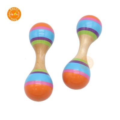 China Cartoon Toy Professional Made Wooden Baby Toys Musical Wooden Maracas, Educational Toys Double-end Wooden Maracas for sale