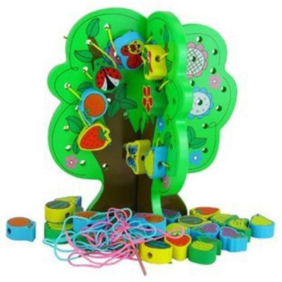 China Wooden Building Toy Fruit Tree Stringing Beads Building Block Children Stringing Beads Toy Set For Children for sale