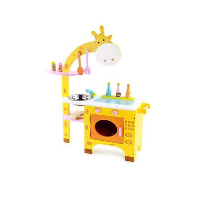 China Toy Kitchen Model Set for Kids Play Kitchen Wooden Toy Giraffe Shape Kitchen Play Set for Kids Gift for sale