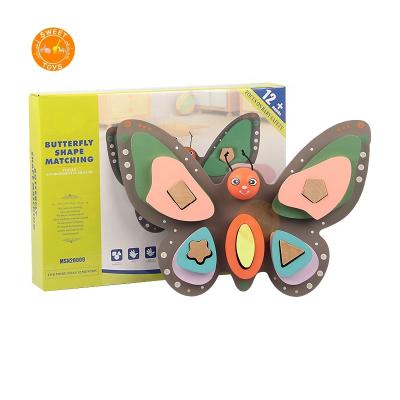 China DIY TOY Wooden Butterfly Shape Matching Cognitive Animal Matching Column Infant Custom Kids Educational Toy for sale