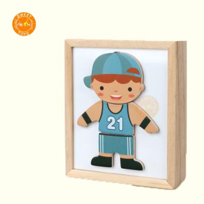 China Eco-friendly Magnetic Wooden Puzzle Dress Up Jigsaw Match Puzzles Wood Pretend Play Human Body Playset Gift For Kids for sale