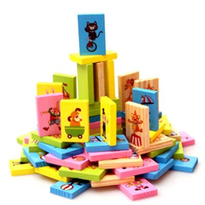 China DIY TOY Circus model wooden domino toy, popular wooden domino toy game set for kids, new design DIY education funny domino for sale