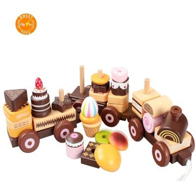 China Wooden Combination Train Children's Toys Chocolate Magnetic Food Knowledge Dessert Ice Cream Toys Car Food Miniature Pretend Toy for sale