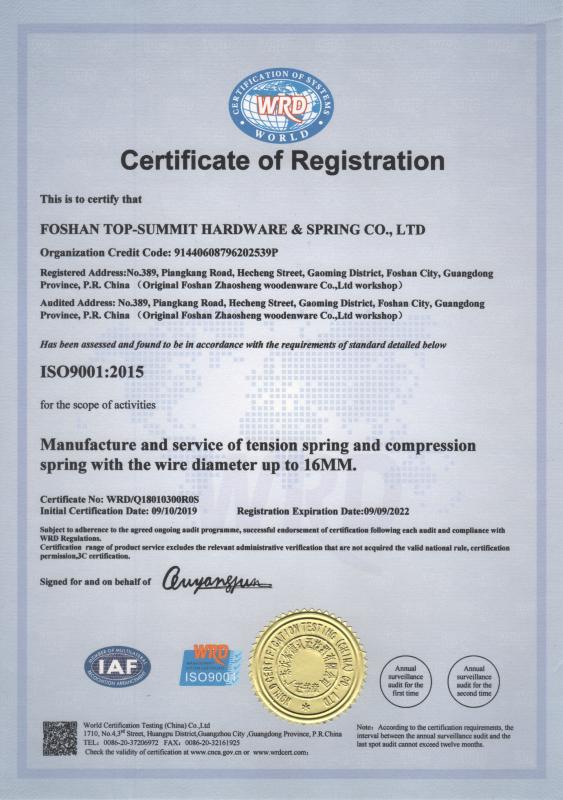 ISO9001 - Foshan Top-Summit Hardware & Spring Co., Ltd.