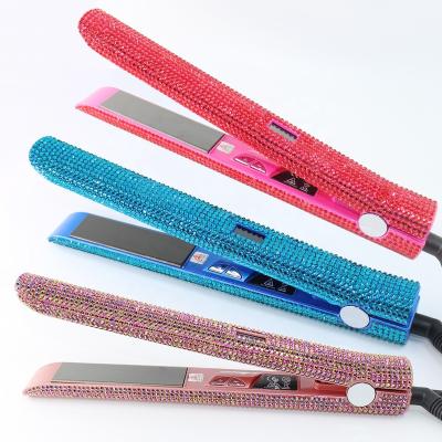 China Private Sale Ceramic Hot Fashion, Custom Private Label Mch LCD Display Diamond Crystal Bling Ceramic Flat Iron Hair Straightene for sale