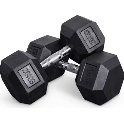 China Durable Hexagonal Rubber Coated Dumbbell Indoor Commercial Weightlifting Dumbbell for sale