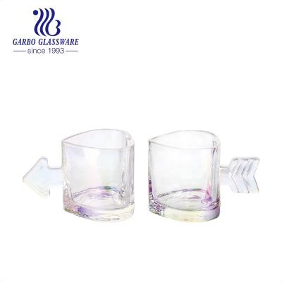 China Minimalist 2pcs set glass mug heart pierce glass tumblers shinny Irisdence color 7OZ for sale