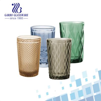 China Design 12oz vintage cup 340ml solid color glass drinkware minimalist embossed glass water tumbler for sale