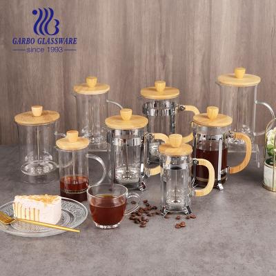 China Sustainable Luxury Wholesale French Press Coffee Pot 350 Ml Stainless Steel 304 With Bamboo Lid Glass Pitcher For Family Hotel Restaurant for sale