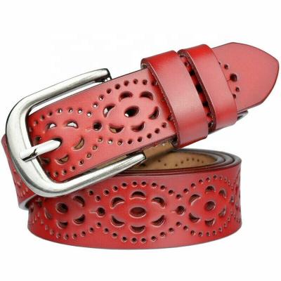 China COW Women's Faux LEATHER PU Leather Belt Hollow Out Pin Buckle Waist Belt for Jeans Belt PU Belt for sale