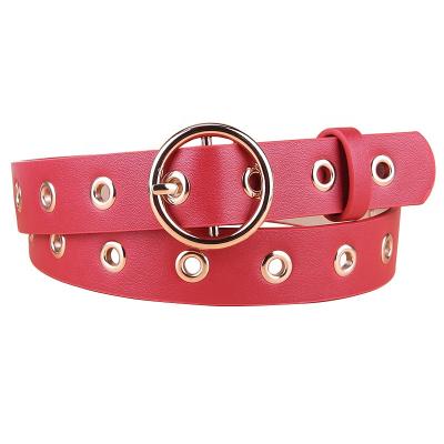 China Factory Eco-friendly PU Belt Ladies Belt Decoration Hollow Korean Version Round Eye Buckle Women's Pants Belt for sale