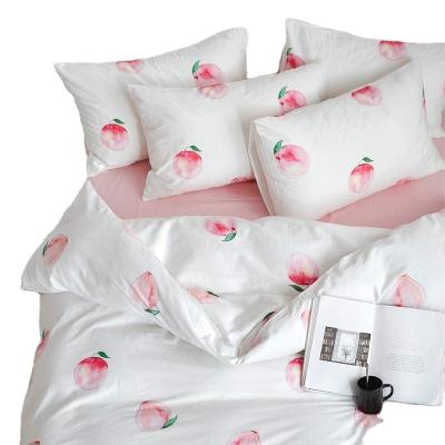 China Soft Cute Warm And Cooling Fruit Peach Pattern Printed 3 Pcs Duvet Cover Set Luxury Soft Breathable Comfortable Cotton Bedding Set for sale