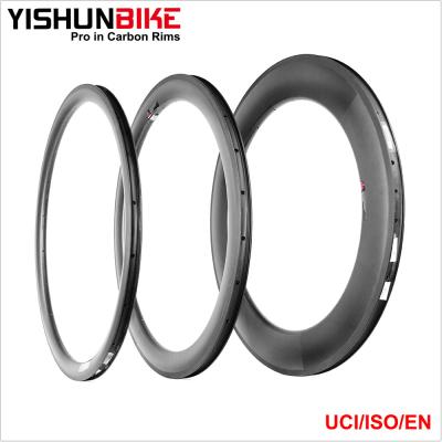 China YISHUN Bike 700C Road Carbon Wheels 55mm Anvil Rim OEM Bicycle Racing Rims Manufacturer WTD5C-TLR-HTG for sale