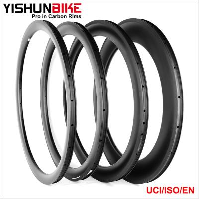 China Road+track+disc YISHUN brake (custom made) 700c road/track/disc brake U shape bike carbon rims 60mm tubeless ready Chinese cheap rim WU6C-TLR for sale