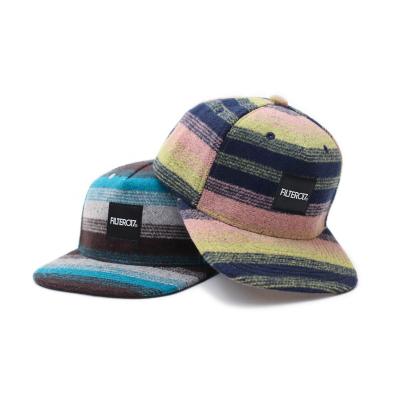 China COMMON High Quality Custom 5 Panel Stripes Wool Snapback Hat Winter Caps Retro American Style Working Hats With Woven Label And Metal for sale